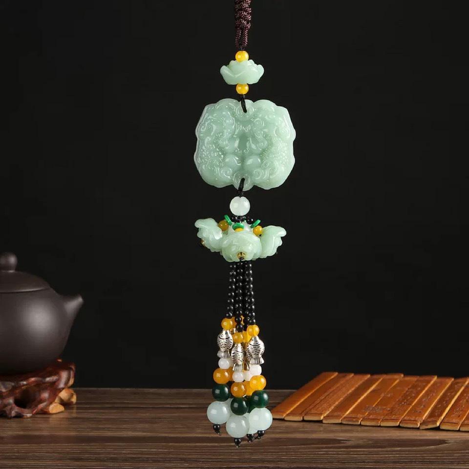 Jade Green Lotus Pixiu Car Pendant and Interior Decoration