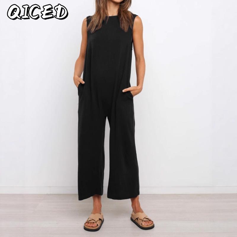 QICED Women's Fashion Casual Sleeveless O-Neck Pants Suits