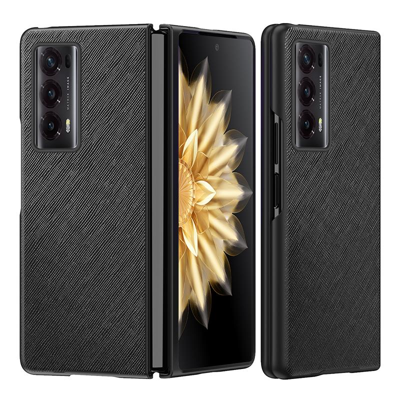

For Honor Magic V2 5G PU Leather+PC Rubberized Phone Case Cross Texture Folding Cover Black