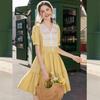 Bailuyu V-Neck Lace Patchwork Puff Sleeve Midi Dress