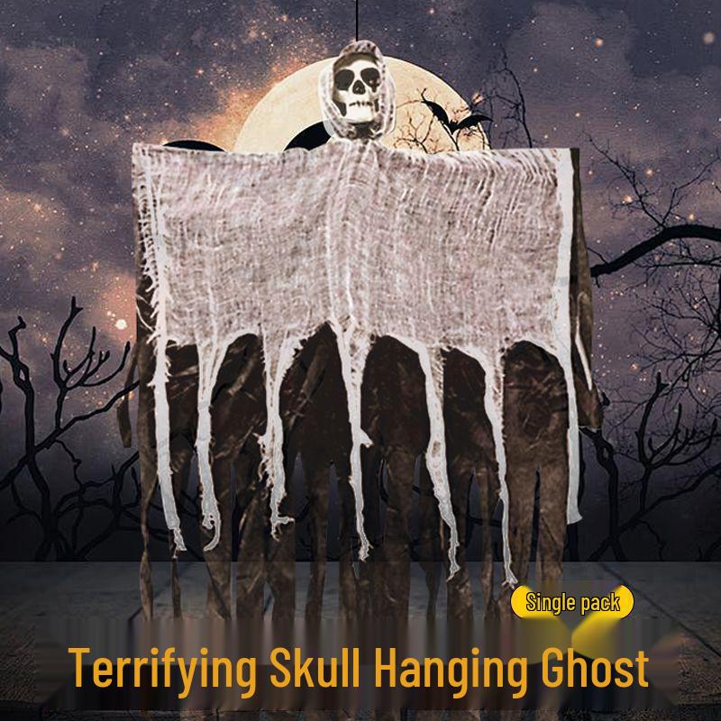Halloweenské lebky gázové duchové závěsné ozdoby pro dekoraci strašidelného domu