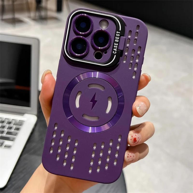 Simple Fashion Heat Dissipation For Magnetic Lens Holder Phone Case For iPhone 16 15 14 13 12 11 Pro Max Plus Cover Capa