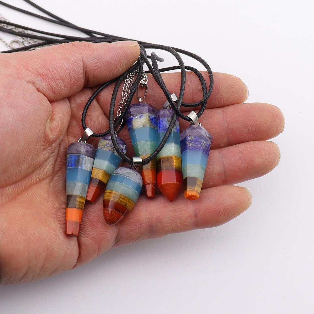 Seven-Color Natural Crystal Stone Pendant Necklace N772