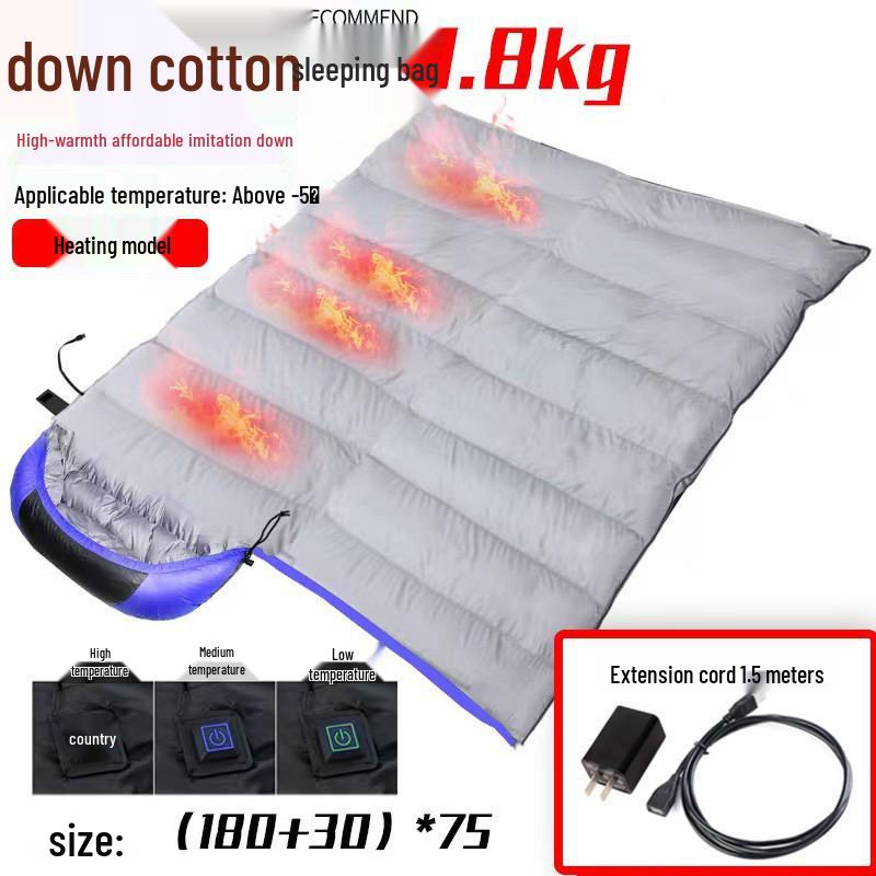 USB Heated Washable Sleeping Bag for Adults - Thickened, Warm, and Cold-Protective for Spring, Autumn, and Winter Camping.