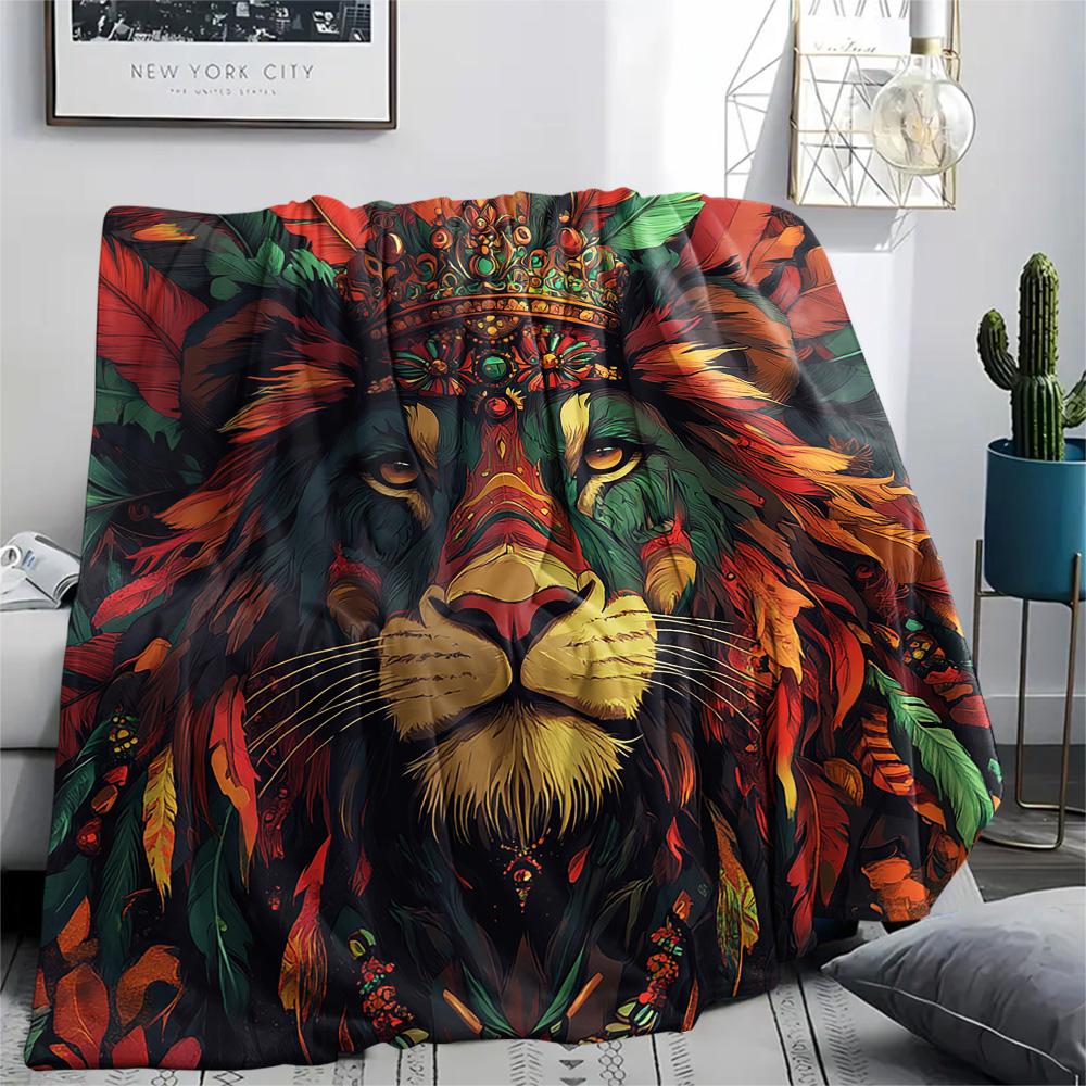 Lion Print Flannel Blanket, High Quality Comfortable for All Seasons, Home Decor, Warmth and Comfort, Perfect for Christmas Gifts