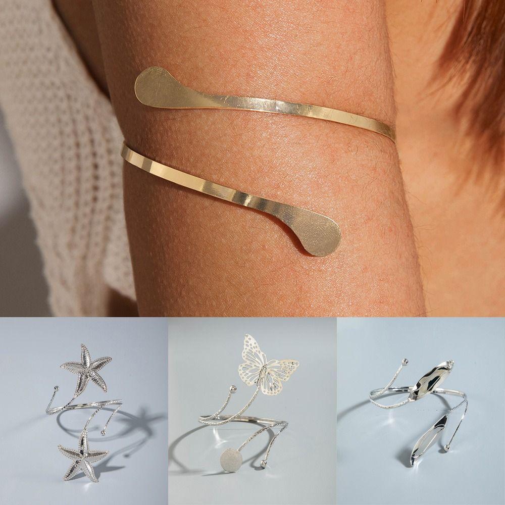 Spiral Women Arm Bracelet Adjustable Armlet Jewelry Metal Starfish Open Cuff Bangles  Dress Up