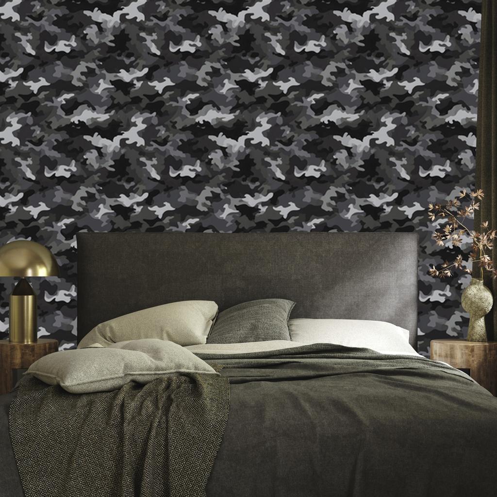 Military camouflage wallpaper graphite, gray and black 50x1000