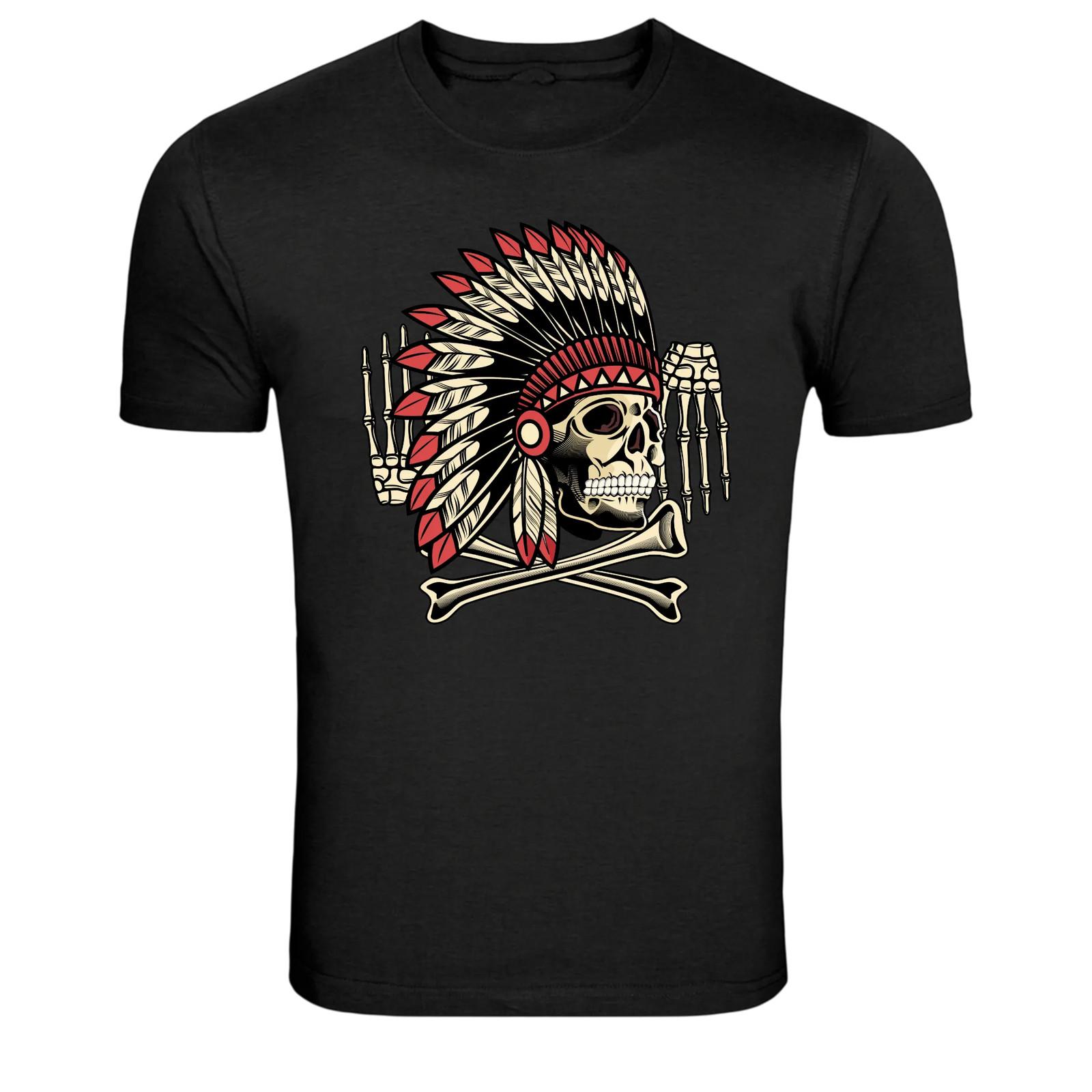 Skull Native American Headdress Crossbones Gothic Graphic T-Shirt XL