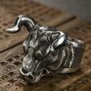 Yintai Feifei Zodiac Ox Silver Ring - Bold Bull Head for Men, Year of the Ox Finger Jewelry