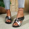 Sexy Metal Buckle Decoration Cross Strap Slides Women 2025 Summer Mix Color Wedge Heels Slippers Silver Soft Sole Beach Sandals