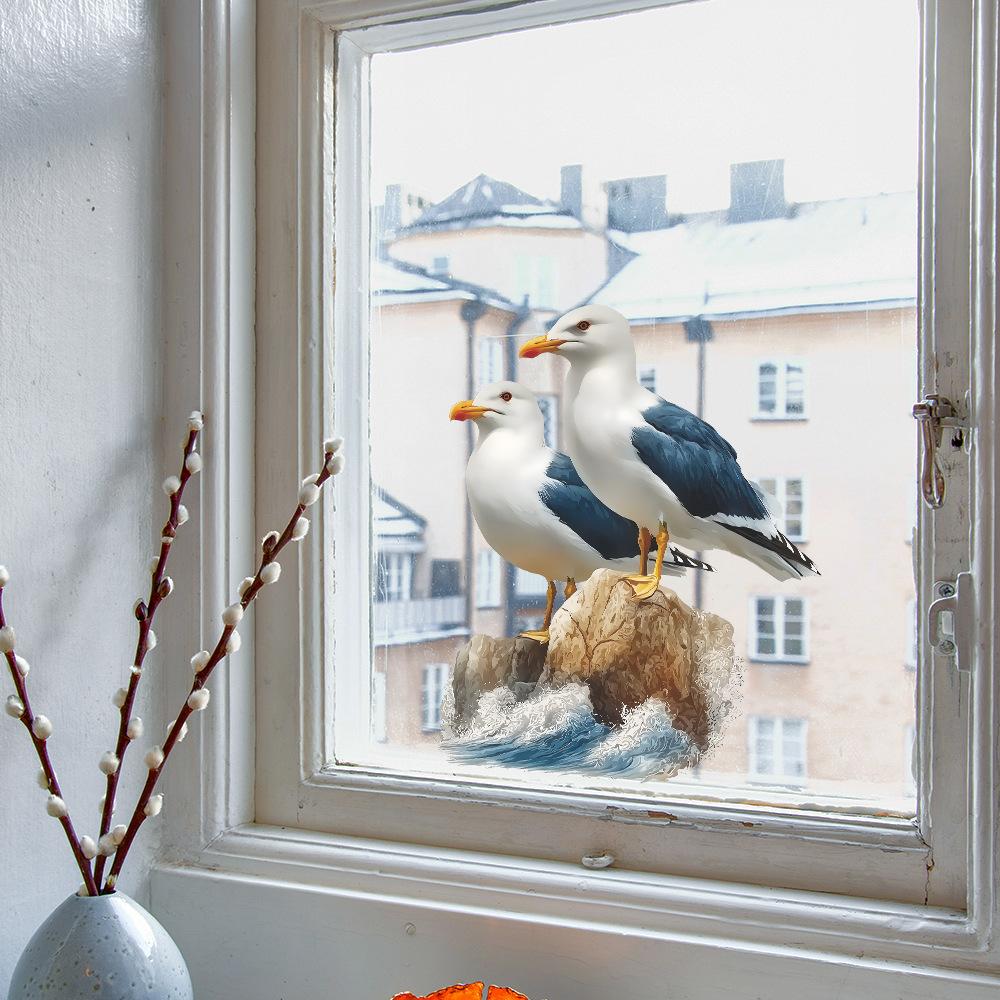 Scenic Seagull on Rocks Wall Sticker for Bedroom Bathroom Home Decor Self-Adhesive Removable Decal