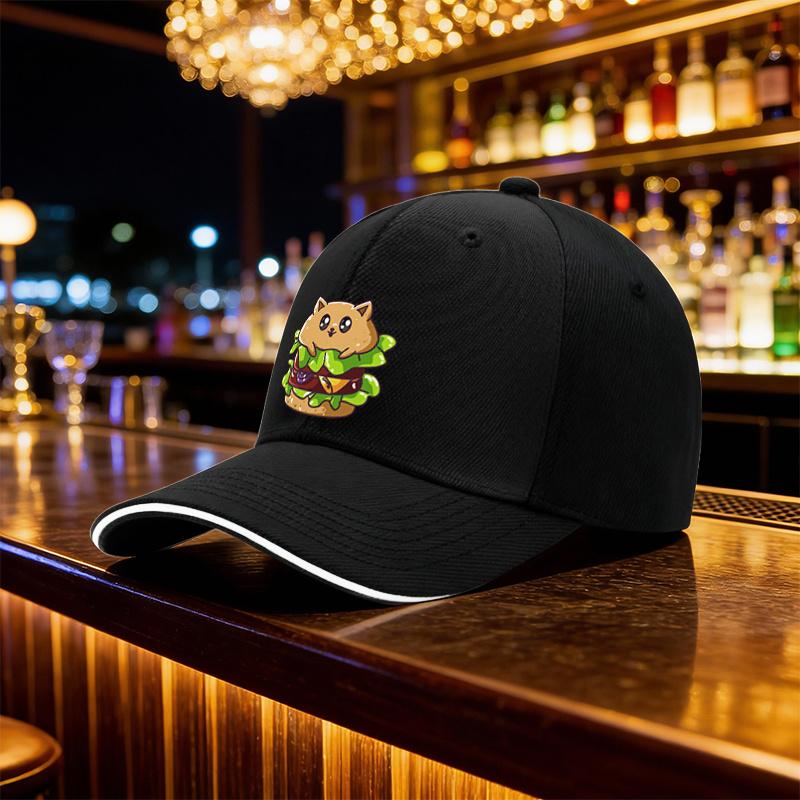 Hamburger Cat Printing Baseball Cap Adjustable Polyester Casual Hip Hop Hat For Adults Outdoor