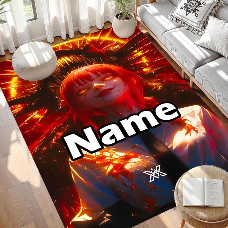 Custom Name Personalized Makima Chainsaw Man Print Carpet, Versatile Home Decor Rug, for Playroom, Apartment, Balcony, Entryway, Hallway Gift