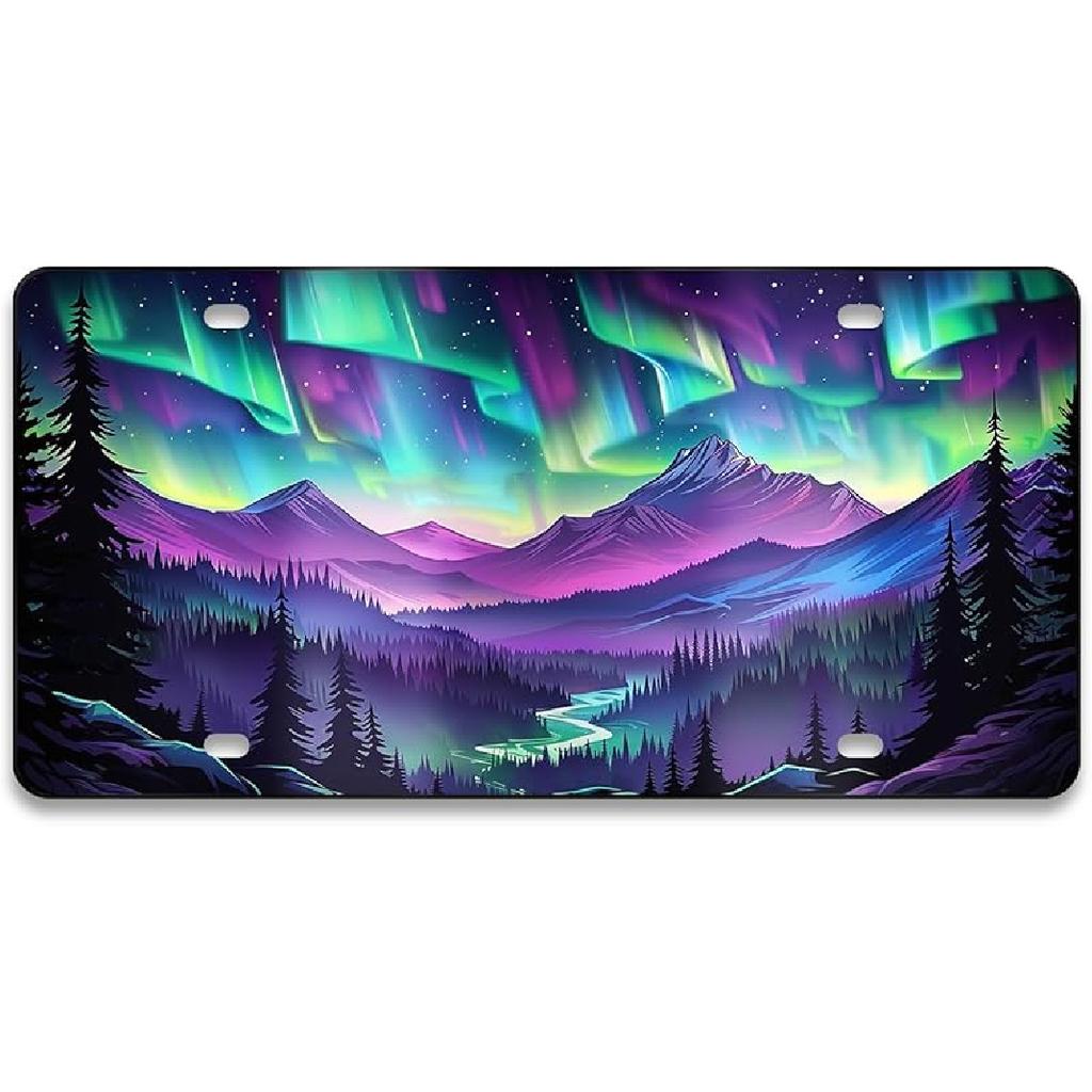 Mountain License Plate Mounta Front License Plate Peak Aluminum Decorative Licenses Plates, Natural Novelty Vanity Tag Black Car Plates, Car Tag With