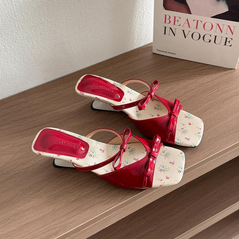 

2025 Новые летние женские сандалии с открытым носком и бантом-бабочкой, модные туфли-клинья на высоком каблуке для вечеринок стриптиза, женские платья-слайды 40 красный