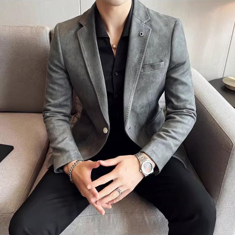 Fashion Suit Coat Men's Slim Fit Velvet Elegant Blazer Coat Business Casual Wedding Suit