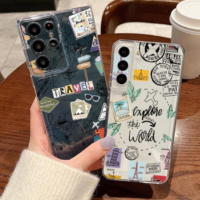 Snow Mountain Travel Map Print Phone Case For Samsung Galaxy S26 S25 S24 S23 Ultra S22 Plus S24 S21 FE S25 Edge Clear Soft Cover