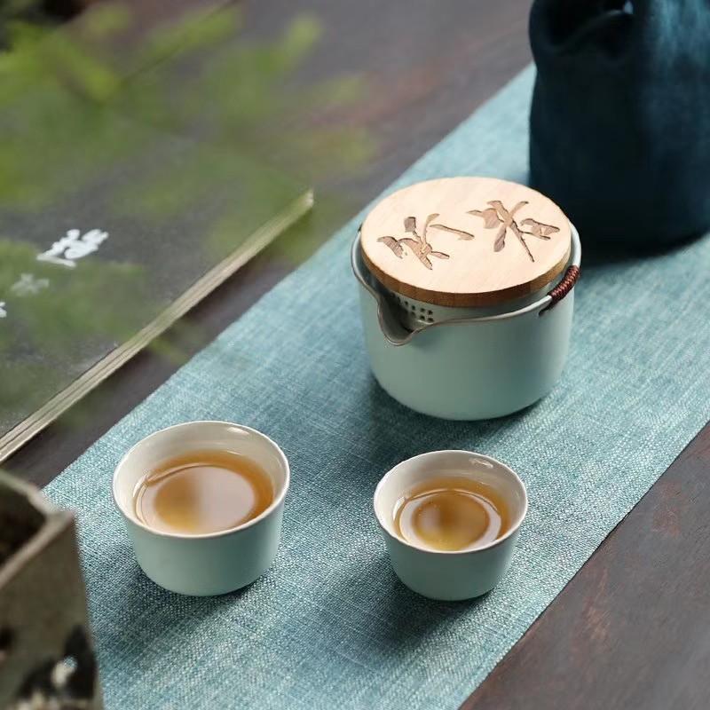 Ceramic Quick Tea Cup One Pot Two Cups Ceramic Portable Storage Bag Kung Fu Tea Set