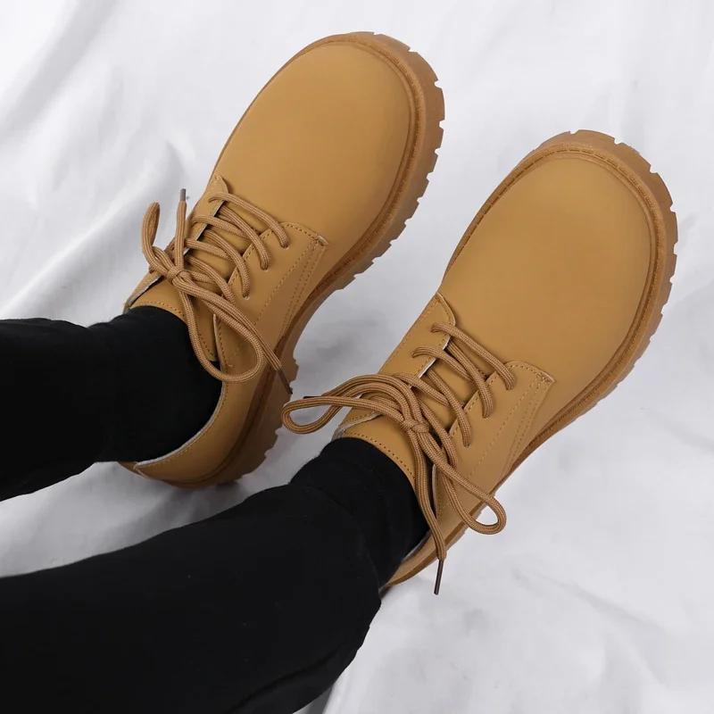 Men's Big Head Derby Shoes Senior Sense Round Head Thick Soles Increase Leather Shoes Non-slip Wear Outdoor Shoes