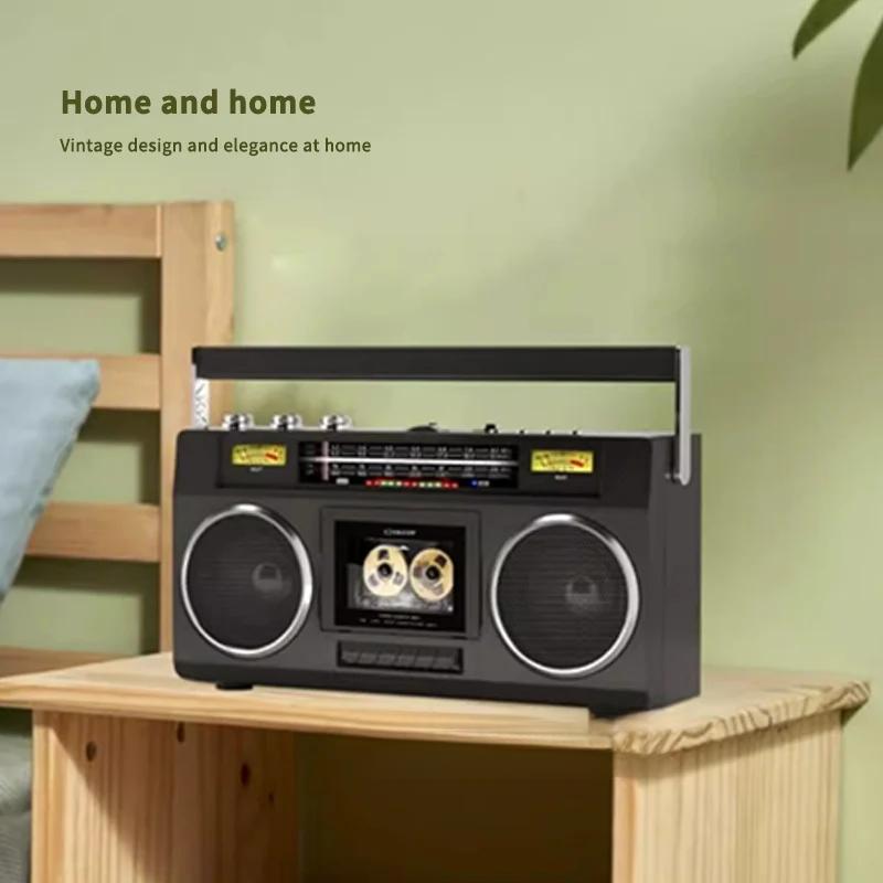 Portable Vintage Retro USB AM/FM Multiband Radio Stereo Wireless Bluetooth Boombox Mp3 Audio Cassette Tape Player Recorder TF