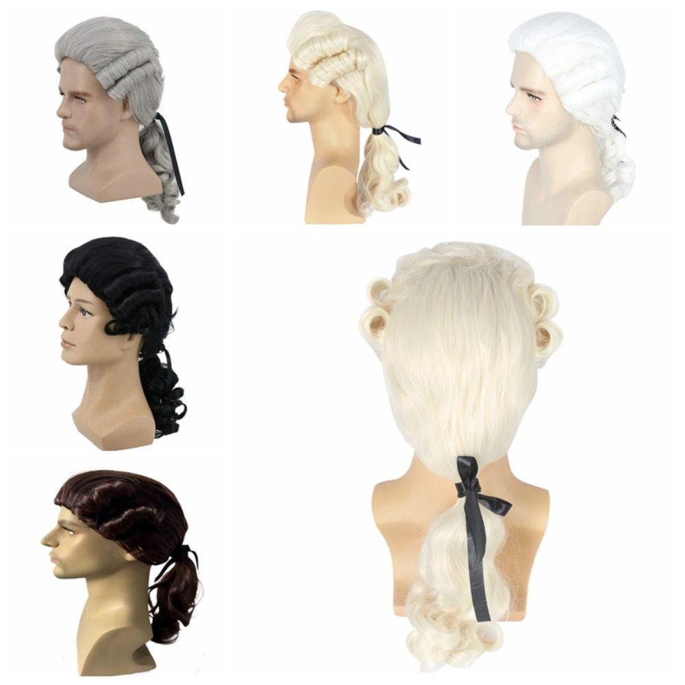 Parrucca Riccia Barocca Storica Cosplay Costume di Halloween per Uomo Parrucche Carnevale di Natale