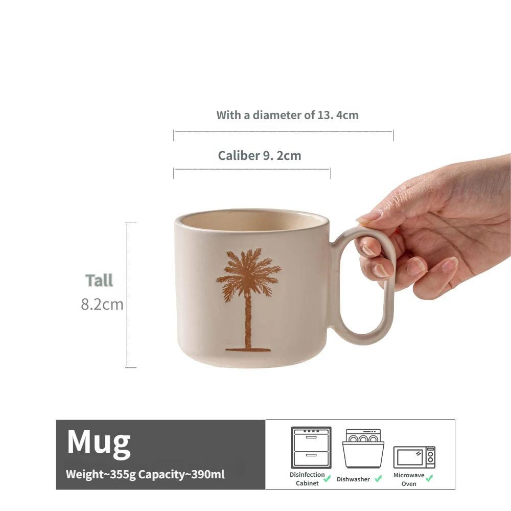 390ml Boho Ceramiczny Kubek Wzór Palma/Wschód Słońca Bezpieczny w Kuchence Mikrofalowej