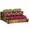 3-Level Garden Bed with Ladder Design and Non-Woven Fabric for Crops Flowers 93x93x35 Cm Charred