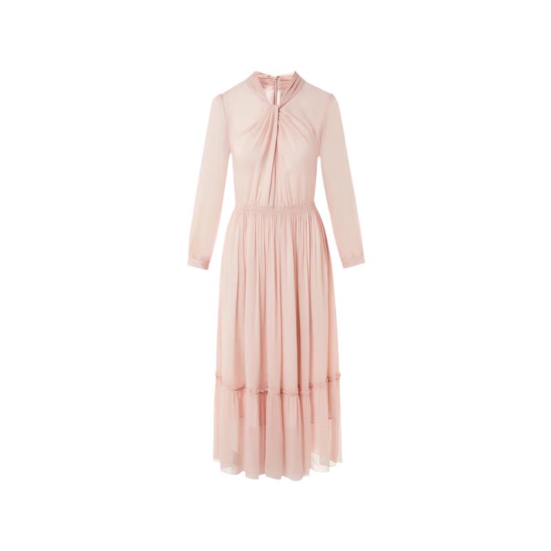 Langzi Twist-Front Chiffon Long Sleeve Dress L