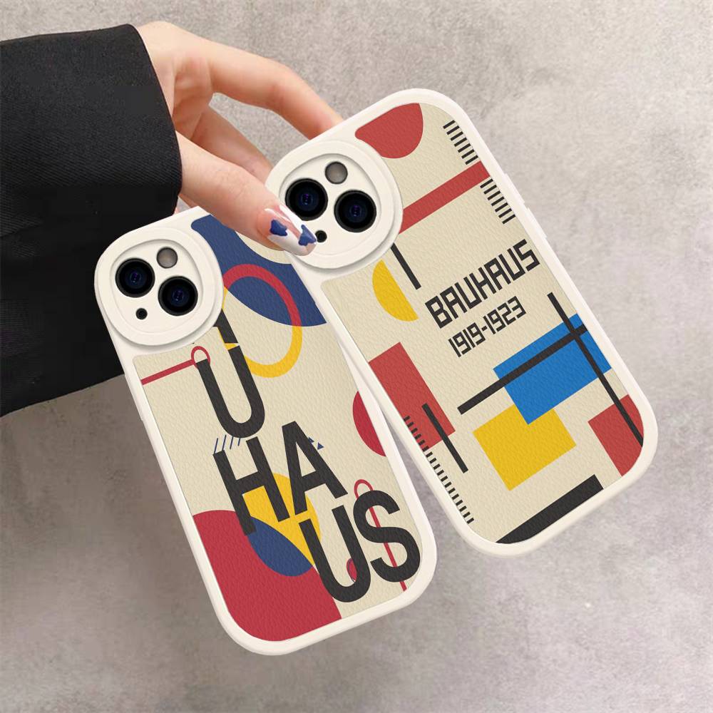 B-Bauhaus Fashion Retro Art Leather Phone Case For IPhone 16 16e 15 14 13 12 11 Pro Max Plus Mini Cover