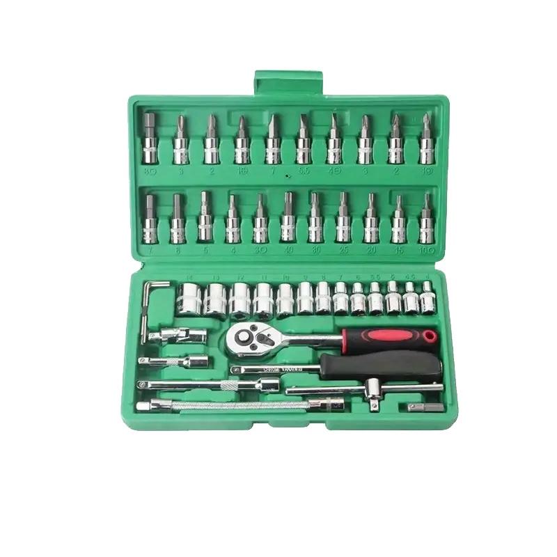 46pcs 1/4 Inch Drive Metric Socket Ratchet Wrench Set Hand Operated Mechanic Tools Kit Storage Case for Automotive Repair
