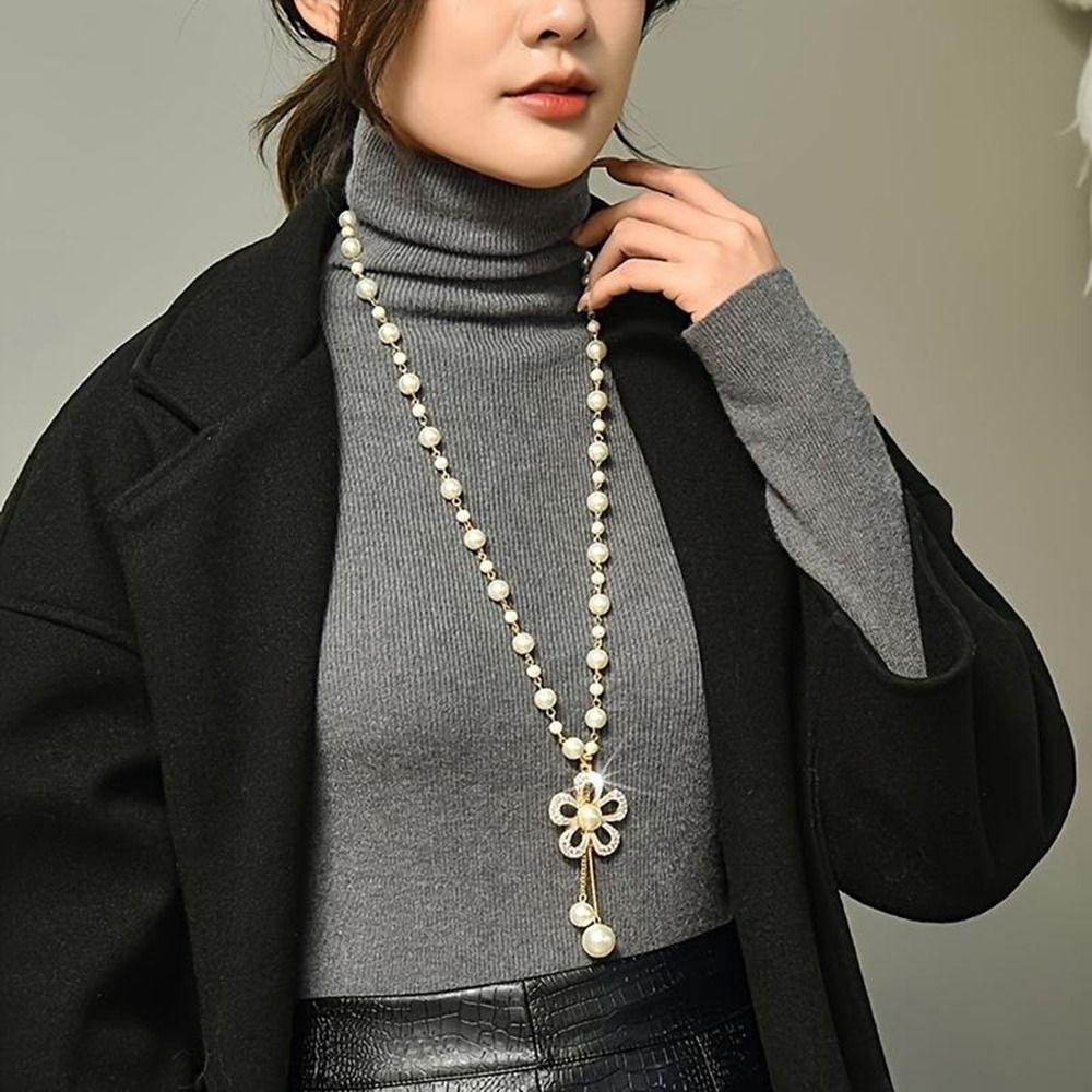 1Pcs Vintage Pearl Chain Elegant Temperament Sweater Chain Women's Jewelry Accessories