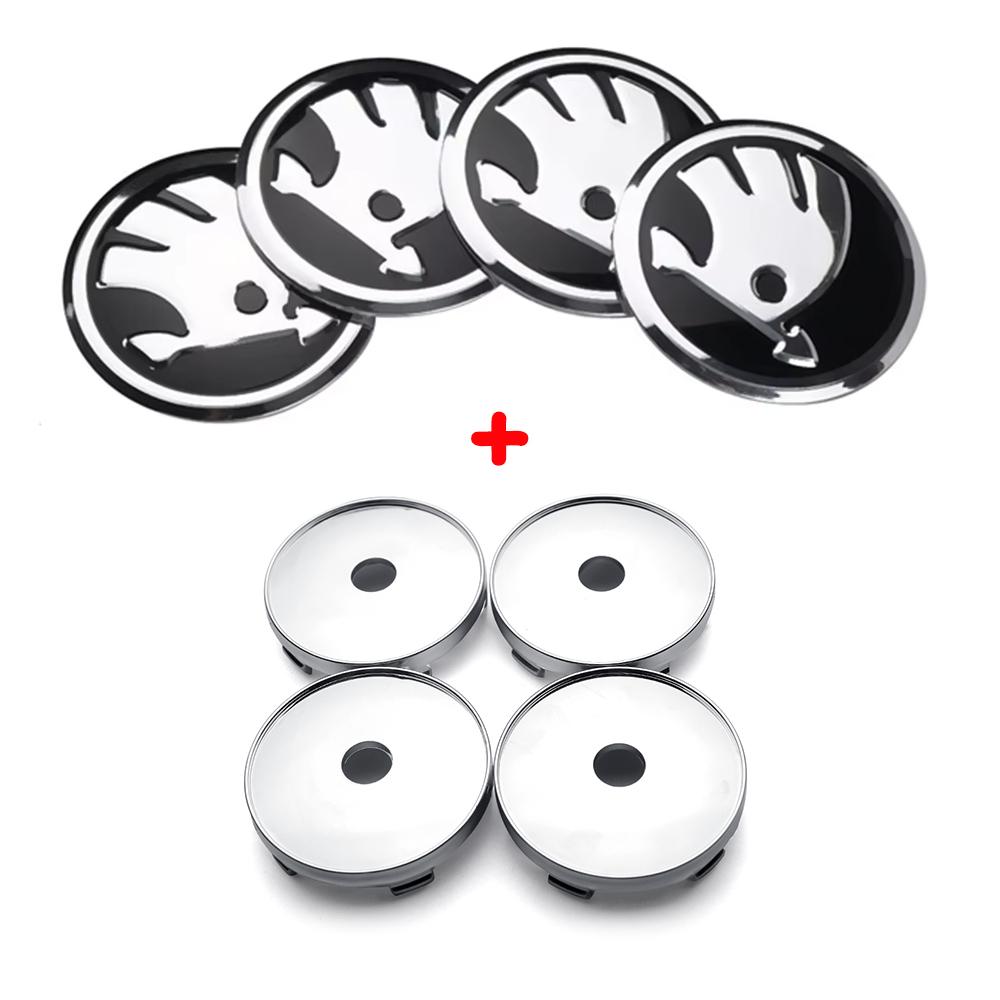 For Skoda FF56/60mm Car Styling Wheel Center Hub Cap Sticker Car Decoration Decal For Skoda Octavia Fabia Superb Kodiaq VRS VII Scala Karoq