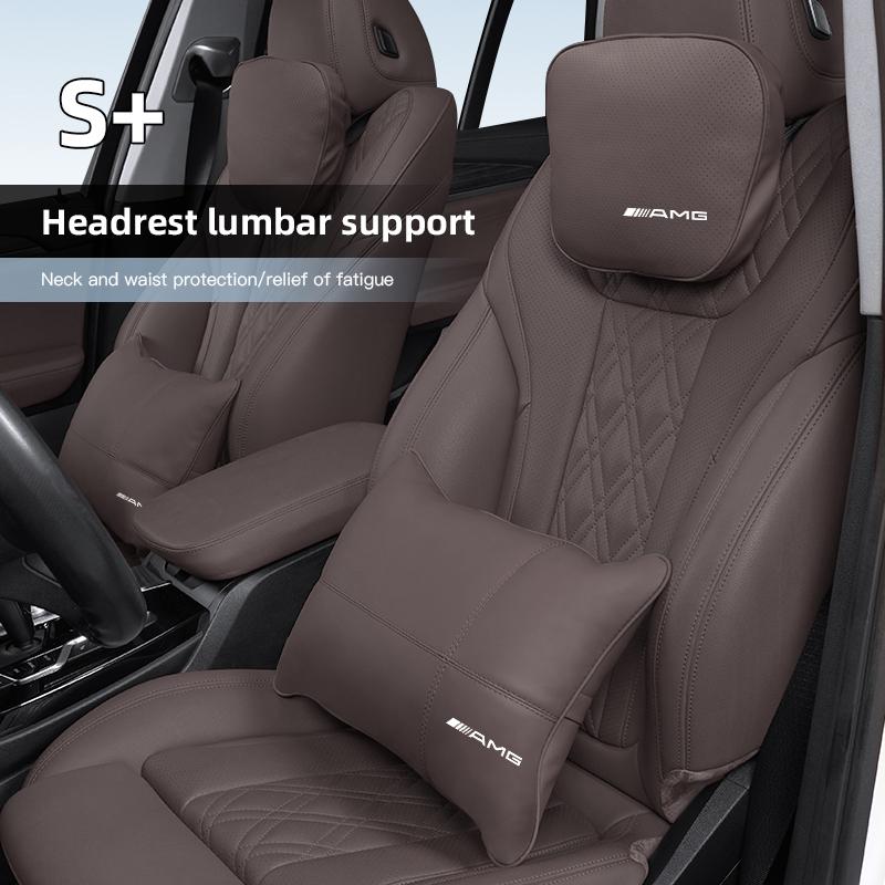 For Mercedes Benz AMG A B C E G CLA W211 W203 W204 C260 E300L A200L Car Seat Safety Headrest Pad Auto Emblem Neck Pillow OS1