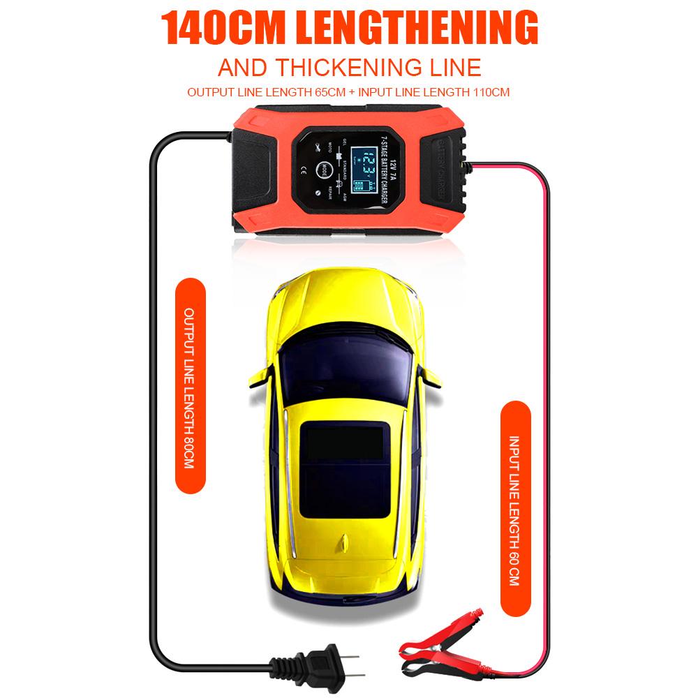 12V 7A Wet Dry Lead Acid Battery Chargers Digital LCD Display 7 Stage Automatic Smart Car Batteries Charger Cartronics Universal
