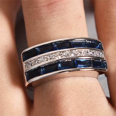 White Blue Stone CZ Ring Silvery Color Engagement Princess Love Ring Wedding Band Ring Valentine's Day Gift