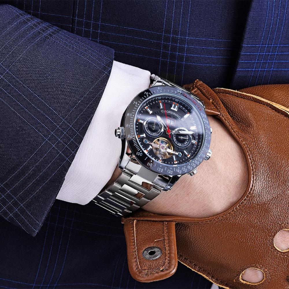 Forsining Herrenmode Freizeit Multifunktions-Tourbillon automatische mechanische Uhr S1170-6-A