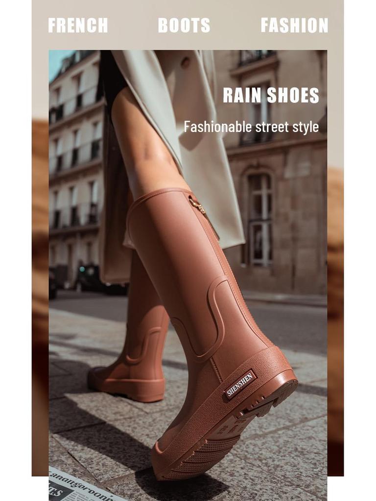 Women's Waterproof High-Top Rain Boots - Non-Slip, Wear-Resistant, Low Heel, Korean Style, Four Seasons Outdoor Use