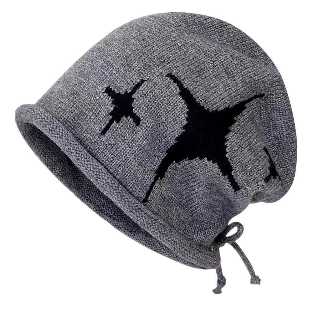 Woman Loose Beanie Hat Casual Drawstring Design Pile Hat Female Streetwear Outdoor Fashion Winter Knitted Hat