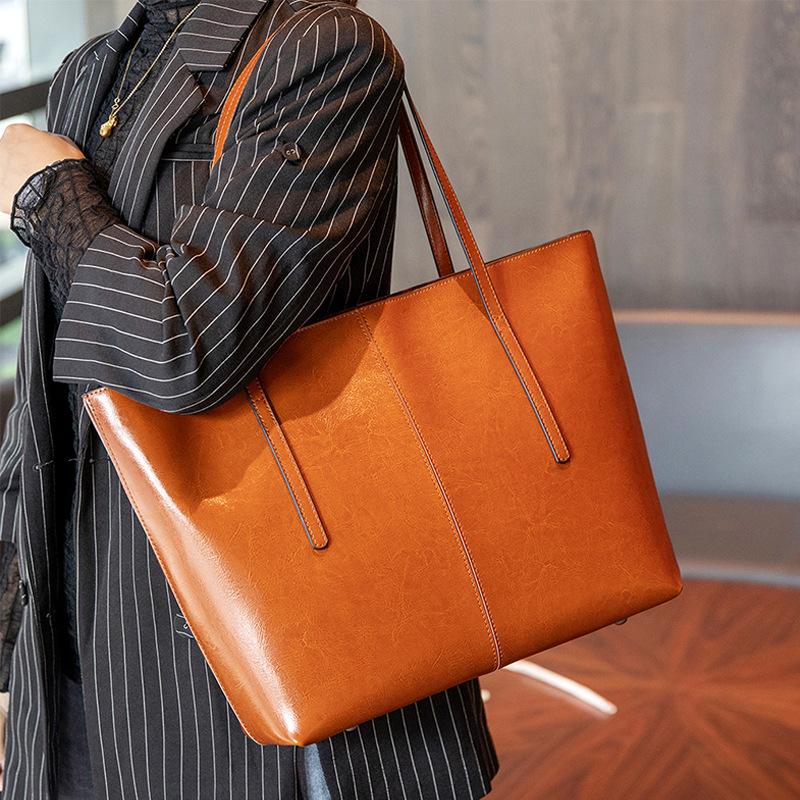 Burminsa Cowhide Genuine Leather Large Tote Bags For Women 2026 Luxury Designer Commuter Shoulder Bags Shopper Ladies Handbags