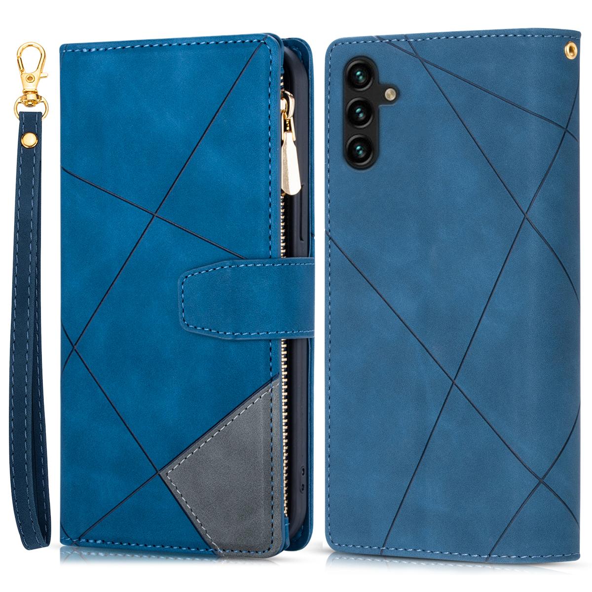 

For Samsung Galaxy S25 Wallet Case Color Splicing Leather Phone Cover with Stand Blue