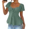 Women's V-neck Drawstring Tied Sexy Short-sleeved T-shirt Top