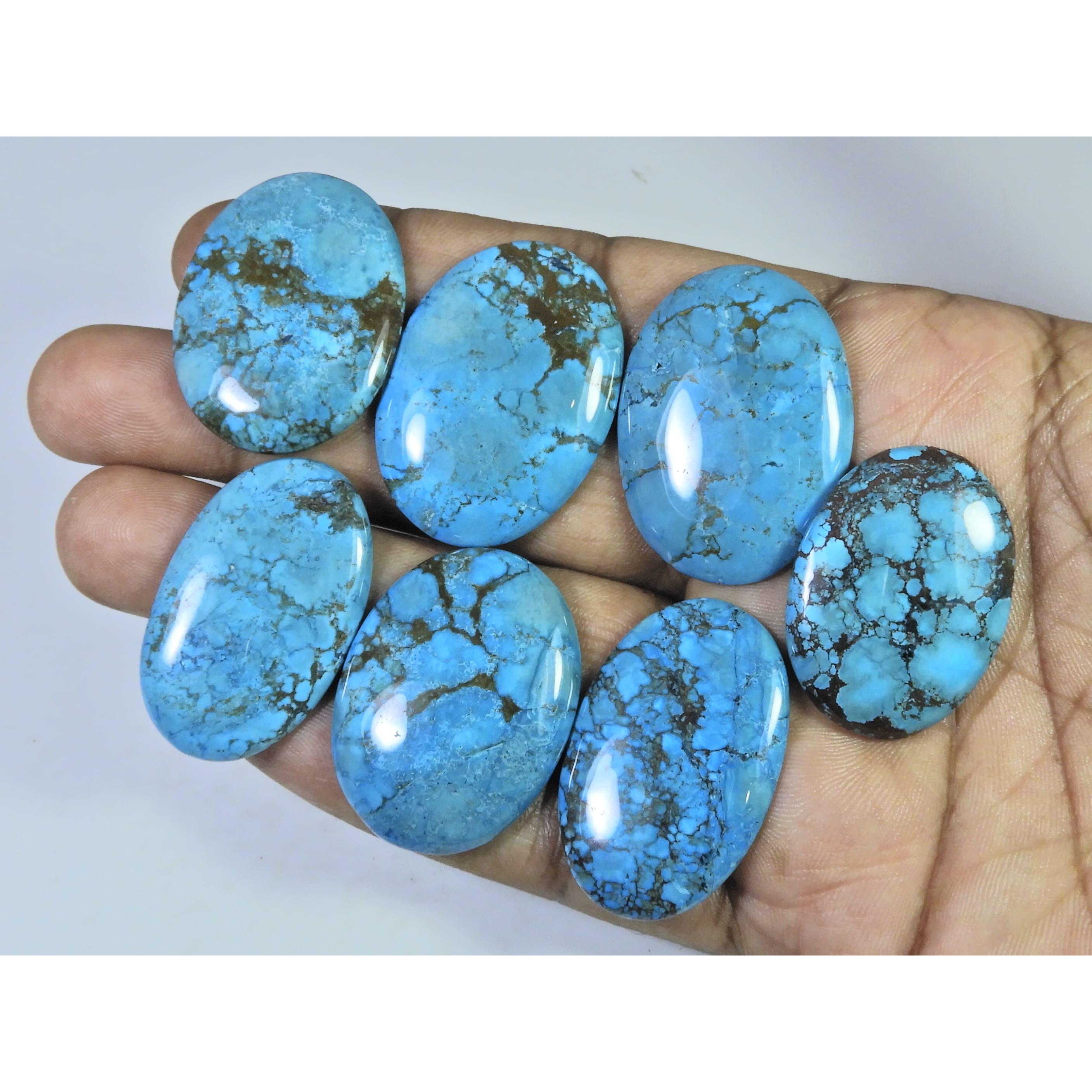 Colour Enhanced Magnesite Turquoise Oval Cabochon Loose Gemstone 07Pcs Lot C-2083