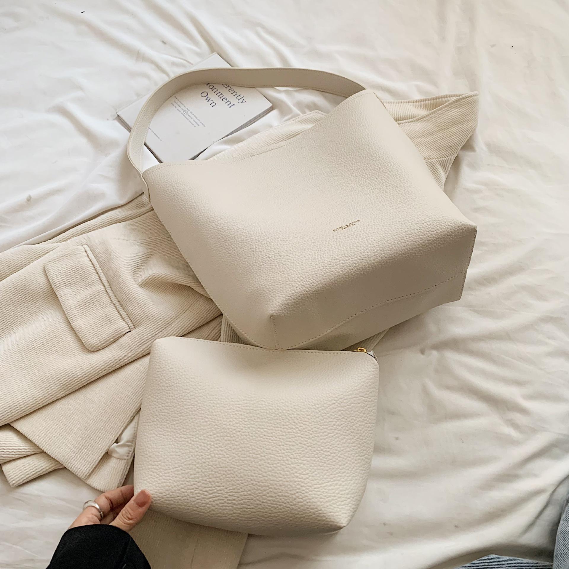 

Korean Style Large Capacity Bucket Bag, Fashion Handbag, Mother-Child Bag, Simple Shoulder Underarm Purse грязно-белый