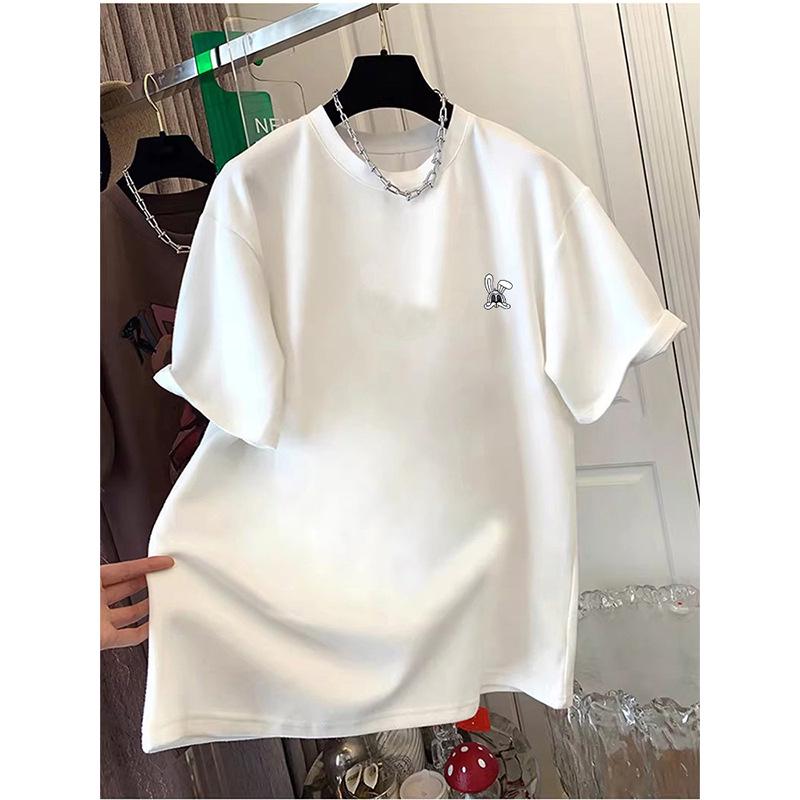 Women's Mid-Length Thickened Pure Cotton Short-Sleeve White T-Shirt - Fashionable, Versatile, and Trendy Brand.