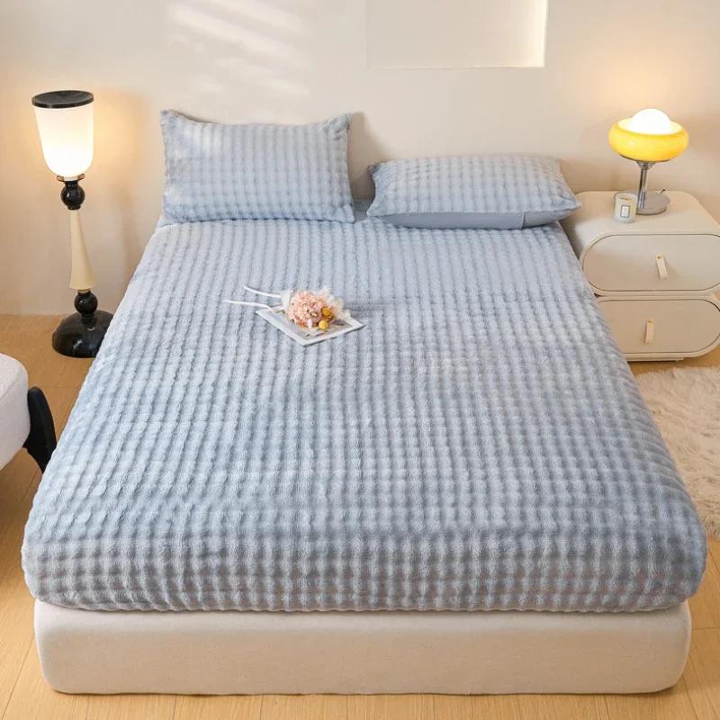Thermal Velvet Bed Sheets Plush Fabric Mattress Cover For Winter Bed Cover Bed Bed Linen Set For Single Double King Queen Bed
