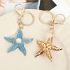 Keychain Pendant Starfish Design Zinc Alloy Key Chain with Imitation Pearl Inlaid Anti-Oxidation Lobster Clasp Key Pendant