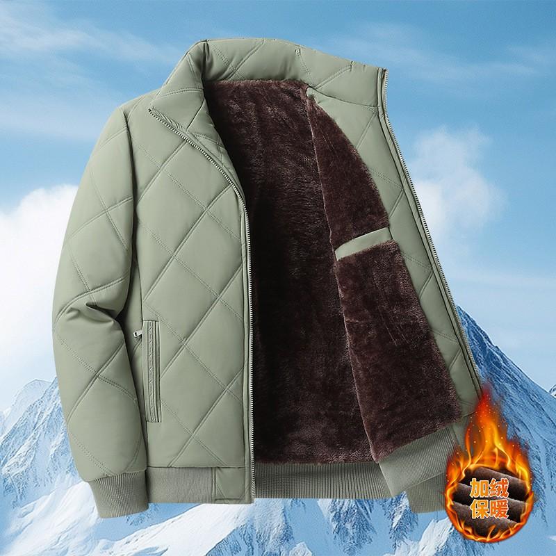 2026 Mens Fleece Lined Padded Jacket Stand Collar Loose Fit Winter Warm Coat Middle-aged
