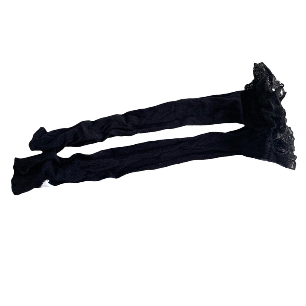Japanese Fishnet Over the Calf Long Socks for Women Girls Sweet Hollowed Out Flower Mesh Ruffle Lace Trim Knee Stockings