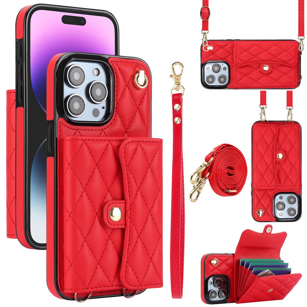 Long Strap Card Holder Phone Case for IPhone 16 Pro Max 16e 15 Plus 14 13 Mini 11 12 7 8 XS XR SE 2 3 Leather Protective Cover