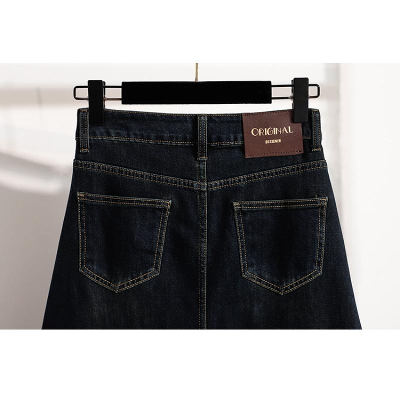 Dimanaf 2025 Plus Size Summer Elastic Denim Hole Skirts Women A-Line Fashion Loose Skirt High Waist Vintage